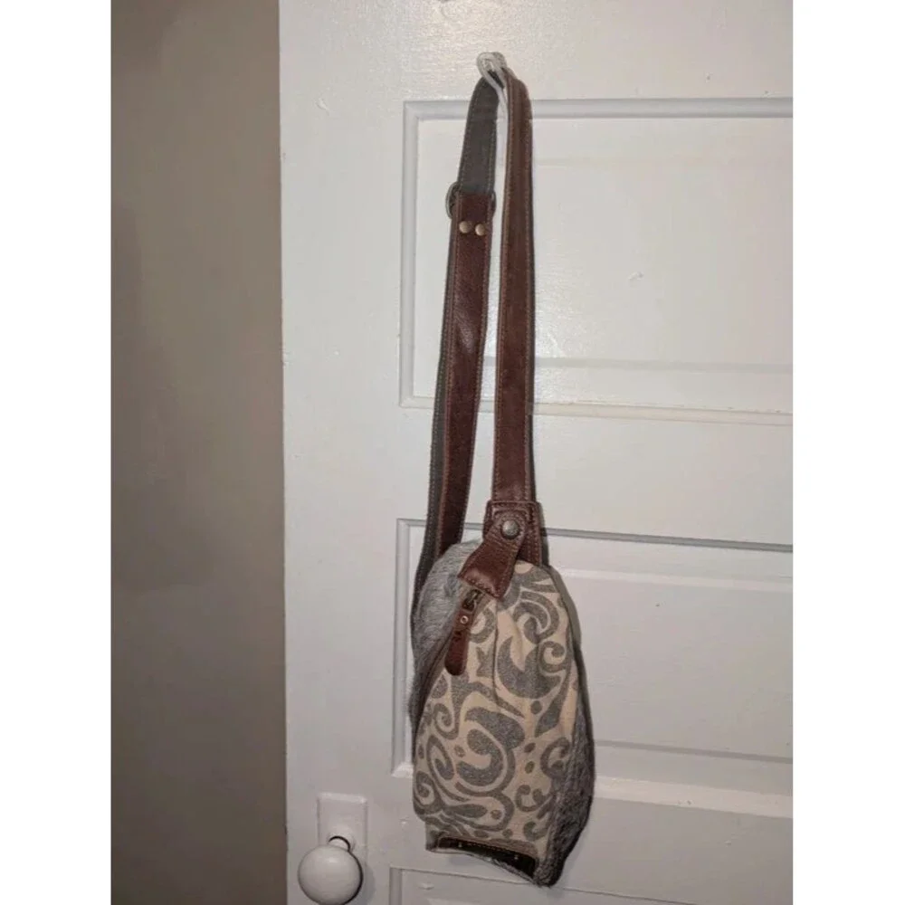 Myra Bag Hair On Cowhide  Canvas Swirl Sling Bag Crossbody